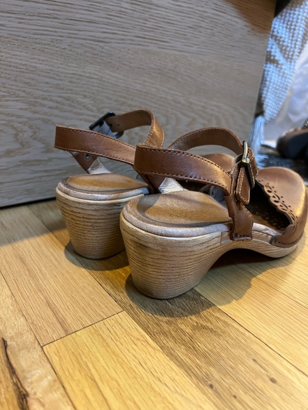 Dansko Brown Leather Buckle Clog Sandals - Picture 2 of 3